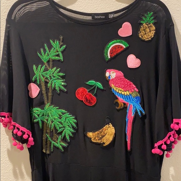 Tropical Pom Sleeve Sheer Maxi Dress - Picture 5 of 6